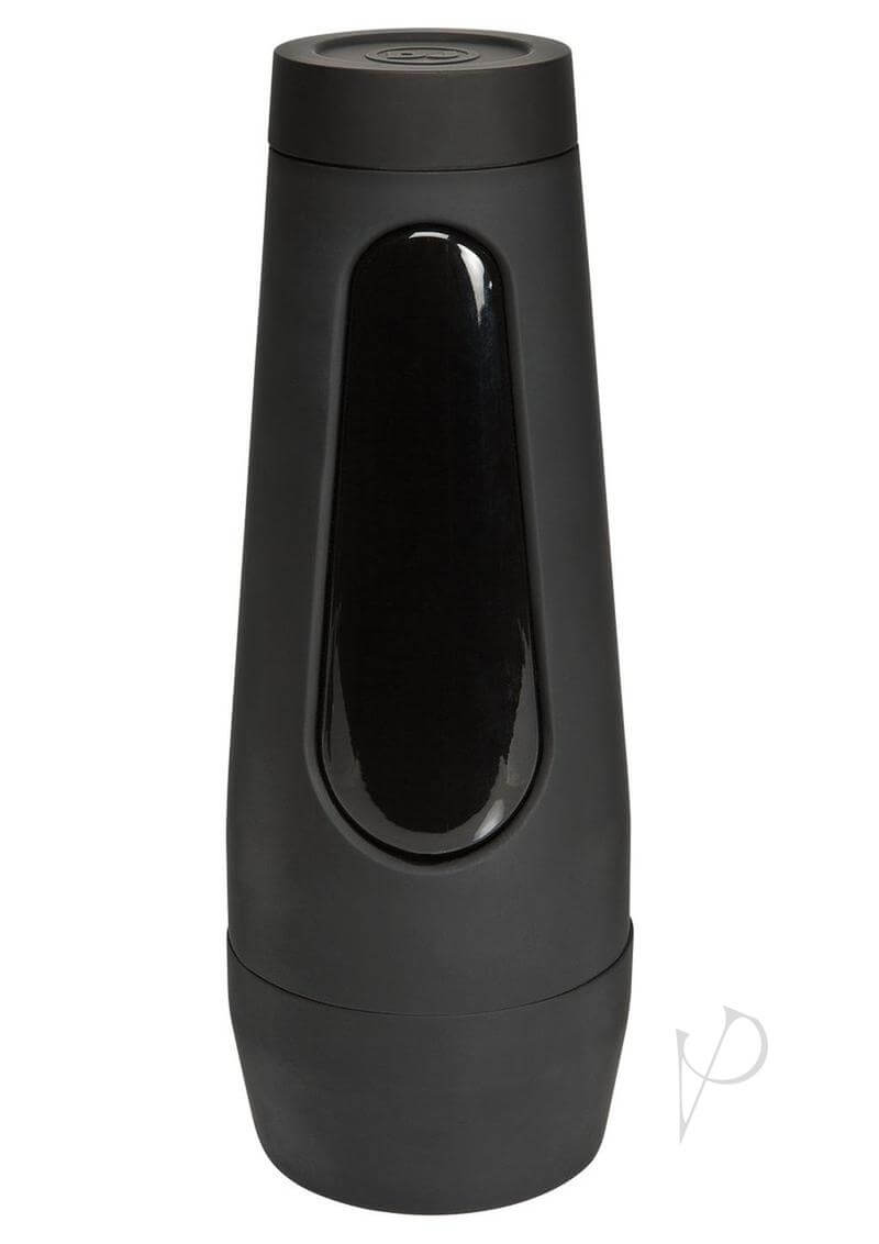 Doc Johnson Main Squeeze Cherie DeVille ULTRASKYN Stroker black hard-case with squeezable grip and suction-adjusting cap.