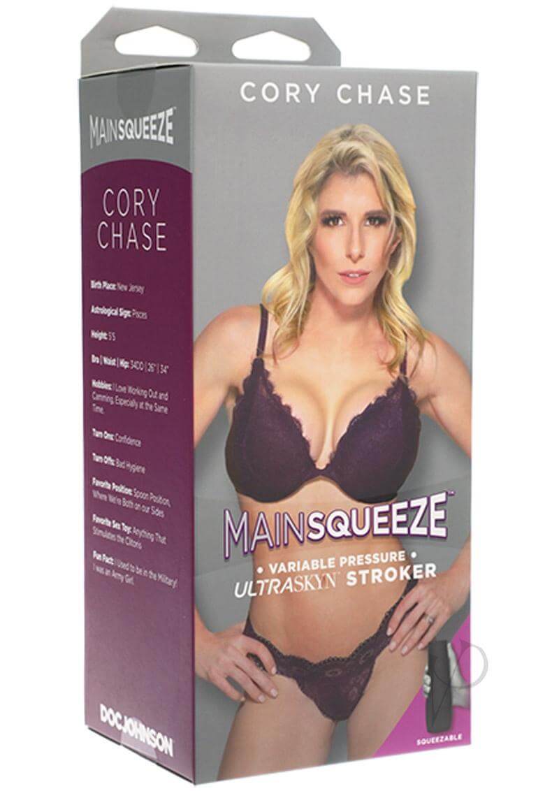 Main Squeeze Cory Chase Pussy realistic stroker packaging with MILF star image.