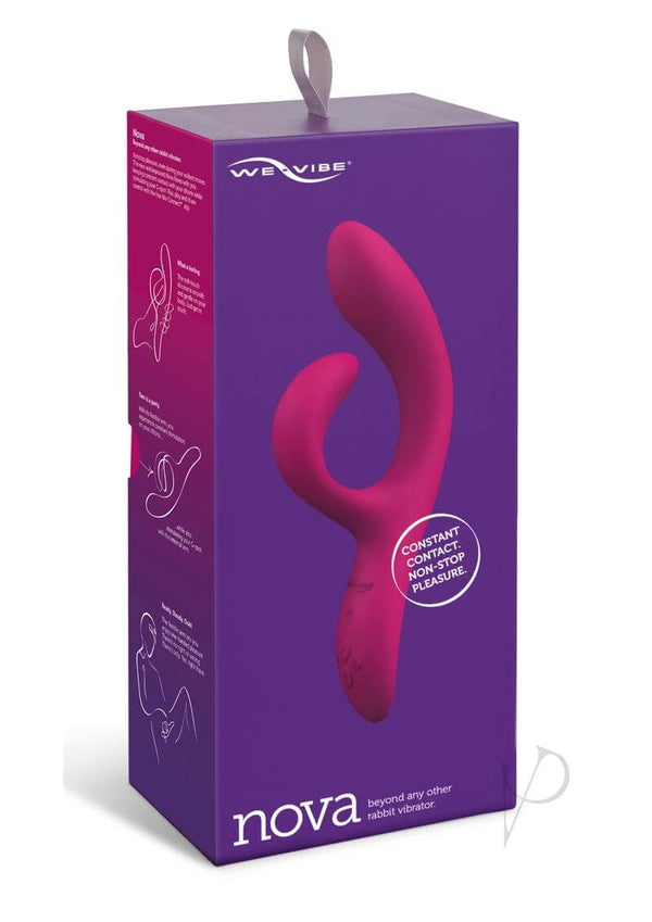 We Vibe Nova 2.0 Pink Rabbit Vibrator Packaging - Adjustable G-spot and Clitoral Stimulator for Customized Pleasure