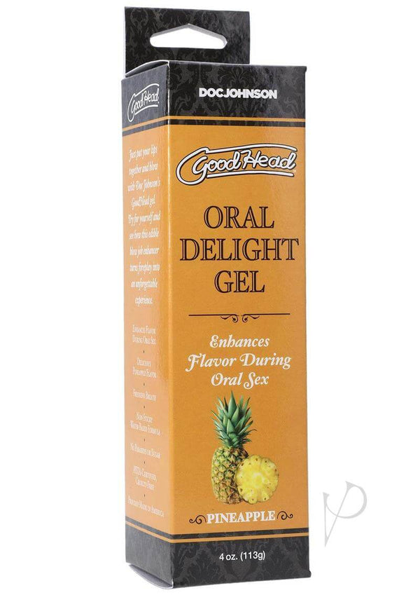 Doc Johnson GoodHead Pineapple Flavored Oral Delight Gel - 4 oz Bottle in Packaging.
