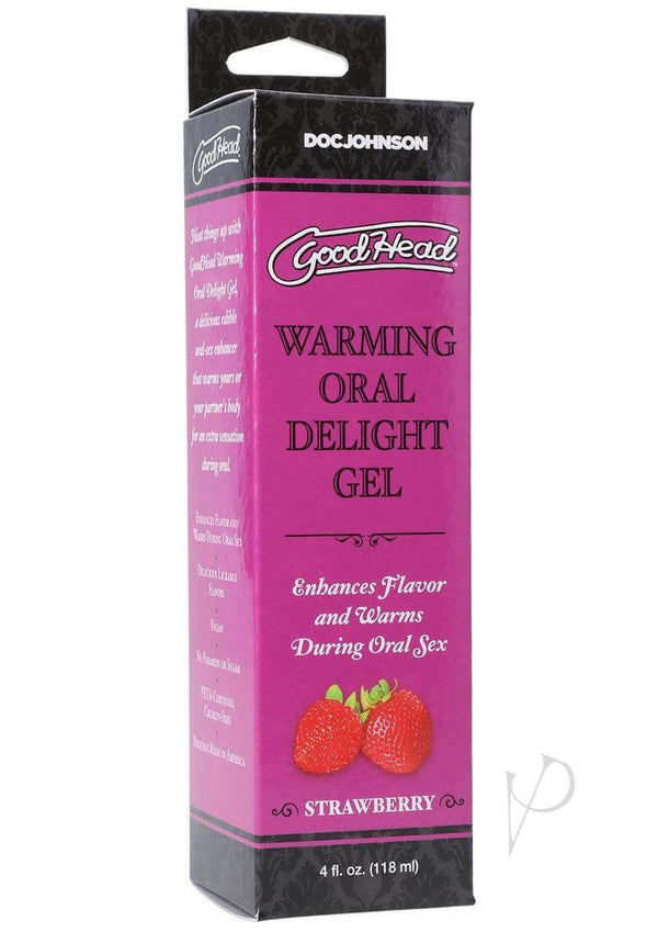 GoodHead Warming Oral Delight Gel Strawberry 4 Oz packaging for sensational oral pleasure and enhanced flavor during oral sex