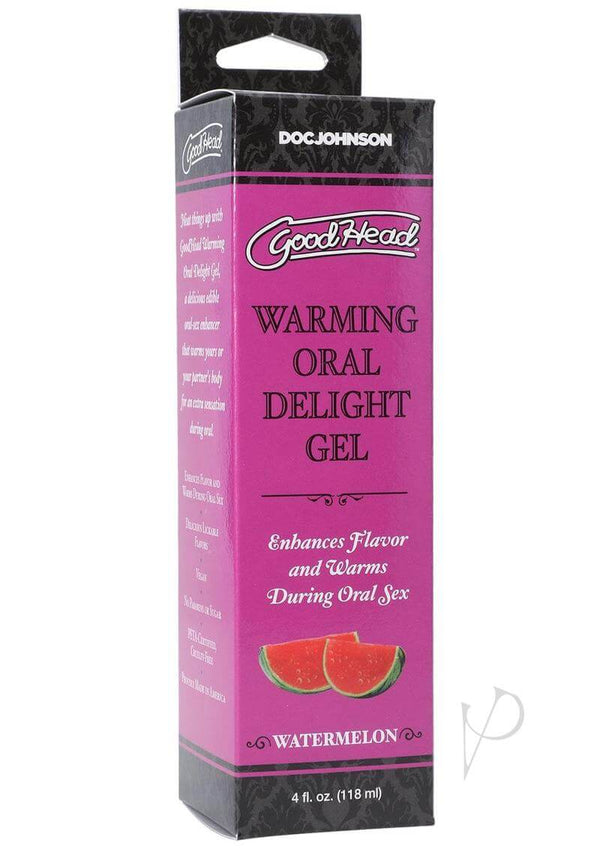 GoodHead Warming Oral Delight Gel Watermelon 4oz packaging - enhances flavor and warmth during oral sex.