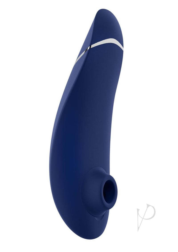 Womanizer Premium 2 Blueberry in dark blue color with ergonomic design and 14 intensity levels for luxurious, guided experience.