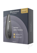 Womanizer Premium 2 Rechargeable Clitoral Stimulator in Black packaging with Pleasure Air Technology and Autopilot functions.