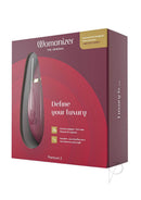 Womanizer Premium 2 Bordeaux in packaging with fourteen intensity levels, Smart Silence, and improved Autopilot feature.