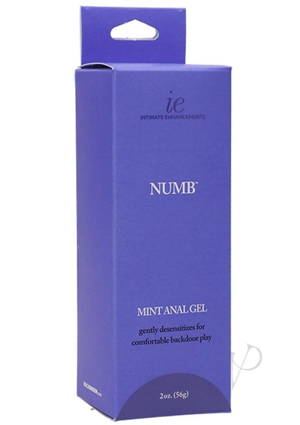 Ie Numb 2oz boxed gel for anal desensitization in blue packaging for comfortable backdoor play.