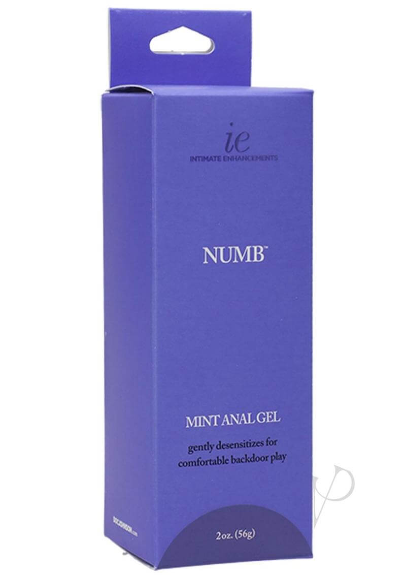 Ie Numb 2oz boxed gel for anal desensitization in blue packaging for comfortable backdoor play.