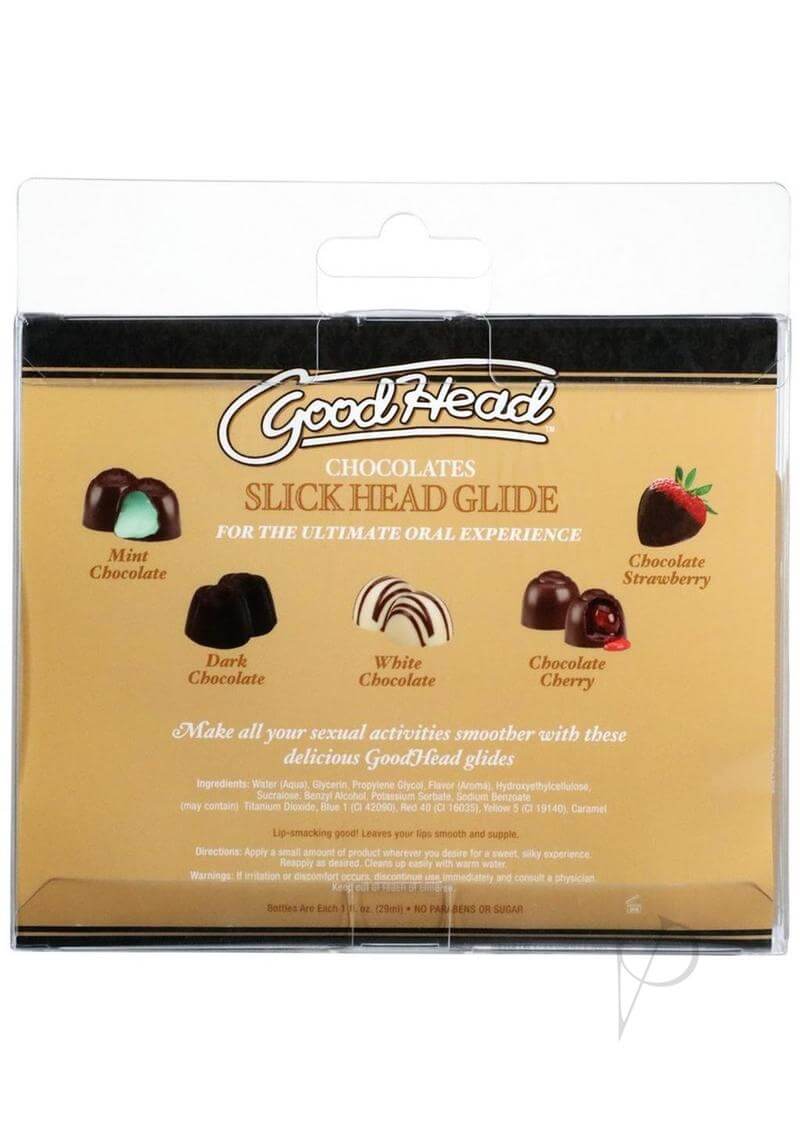 Goodhead Slick Head Glide Chocolate 5pk - Water-Based Lubricants with Mint, Dark, White, Cherry, and Strawberry Chocolates