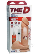 The Perfect D Squirting 7-Inch Vanilla Realistic Dildo in packaging with Splooge Juice and ULTRASKYN material by Doc Johnson.