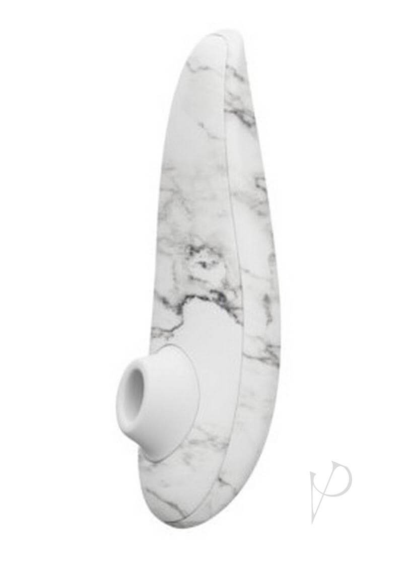 Womanizer Marilyn Monroe Special Edition pleasure device with white marble design and Pleasure Air Technology for clitoral stimulation.