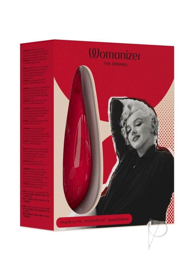 Womanizer Marilyn Monroe Special Edition Red packaging featuring Marilyn Monroe image on a red and white background