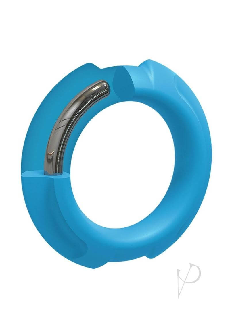 Blue 43mm Optimale Flexisteel Cockring with Hybrid Design of Stainless Steel and Silicone
