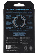 Back of Optimale Flexisteel Cockring 43mm Blue packaging detailing key features and specifications.