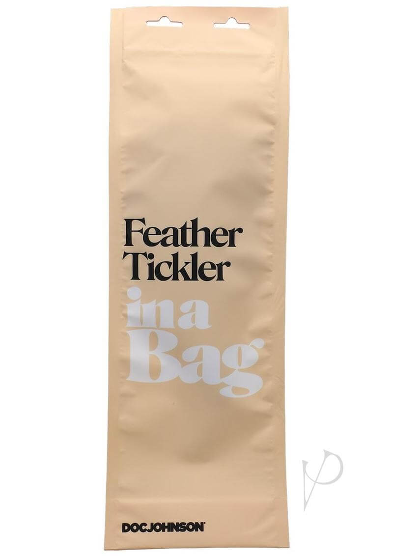 Sensual Delight In-A-Bag Feather Tickler in seductive black packaging by Doc Johnson