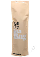 Beige packaging of Doc Johnson's Ball Gag in a Bag with black and white text detail.