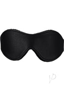 Comfortable vegan leather blindfold with soft velvet lining in black, designed for sensory deprivation and intimate moments.
