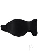 Comfortable black vegan leather blindfold with soft velvet lining for sensory deprivation and stylish intimacy.