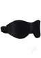 Comfortable black vegan leather blindfold with soft velvet lining for sensory deprivation and stylish intimacy.