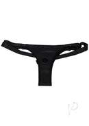 Black vegan-leather harness for discerning pleasure seekers, stylish and functional design blending luxury and comfort.