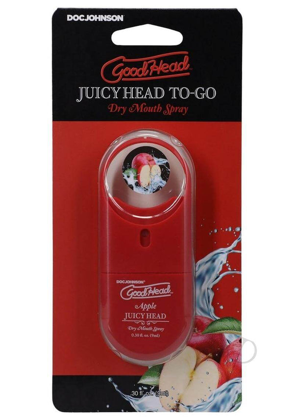 GoodHead Juicy Head Dry Mouth Spray Apple flavor in packaging for fresh breath during oral fun.