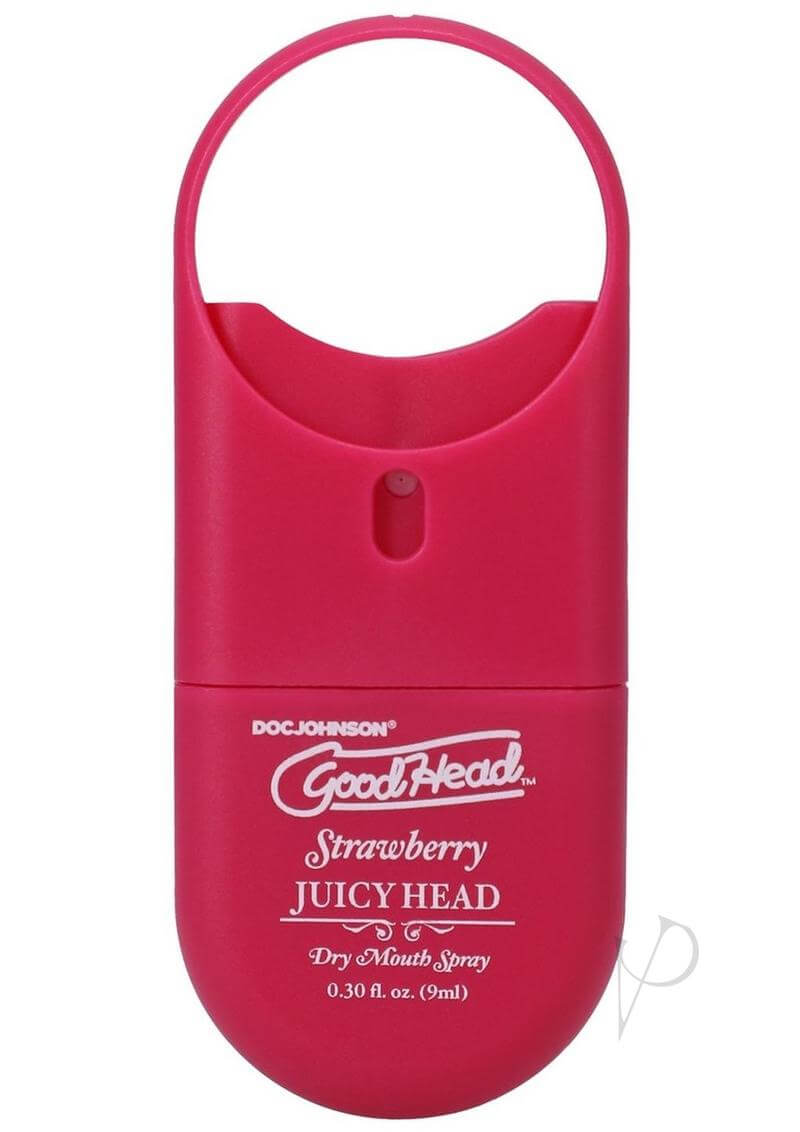 GoodHead Juicy Head Strawberry Dry Mouth Spray in travel-sized red packaging