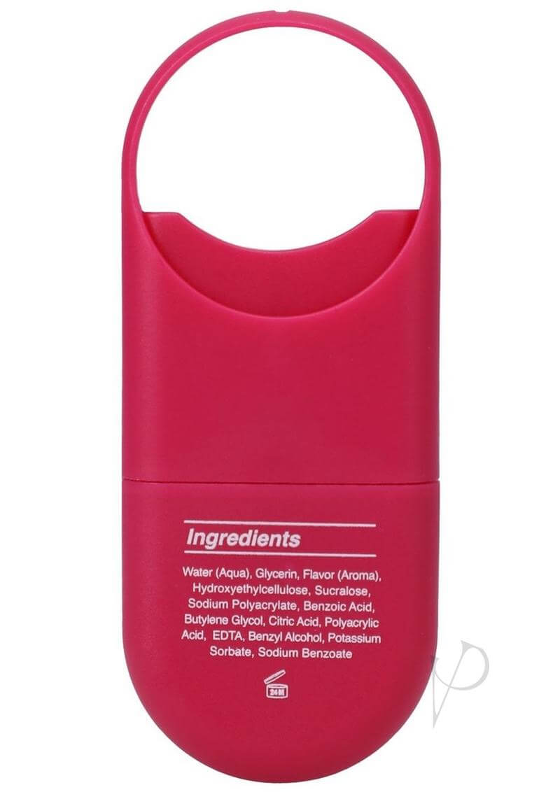 GoodHead Juicy Head Strawberry Dry Mouth Spray ingredients label on red bottle.
