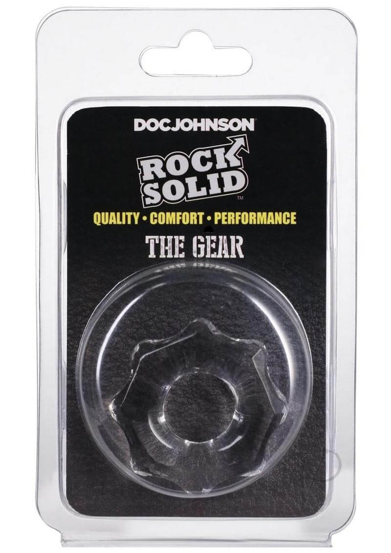 Rock Solid The Gear Clear cock ring in packaging for super-hard erections, designed for comfort, quality, and performance.