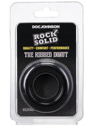 Rock Solid Ribbed Donut Black textured silicone cock ring in packaging.