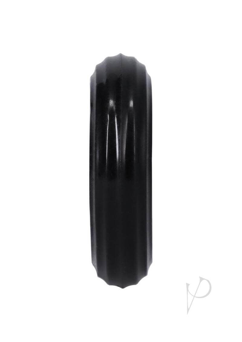 Black ribbed donut cock ring for enhanced pleasure and rock-hard erections. Crafted from body-safe, phthalate-free silicone.