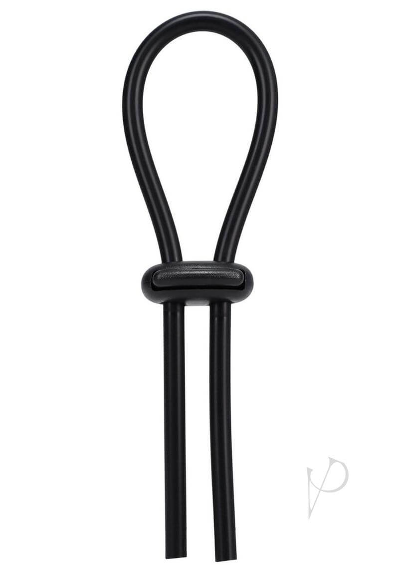 Adjustable black silicone double lock cock ring with Secur-Lok system for comfort and pleasure.