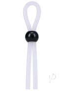 Adjustable Rock Solid Lasso Single Lock in white with black sliding lock, featuring soft silicone cord for secure and comfortable fit