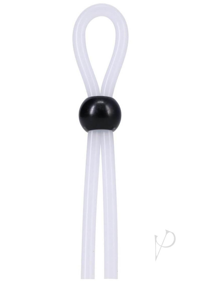Adjustable Rock Solid Lasso Single Lock in white with black sliding lock, featuring soft silicone cord for secure and comfortable fit