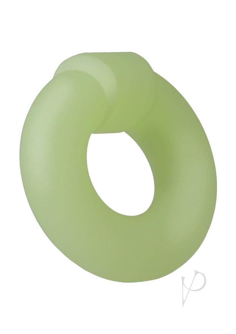 Rock Solid Mega Ring in vibrant green, glow-in-the-dark, phthalate-free, body-safe material, classic circle shape with additional knob.