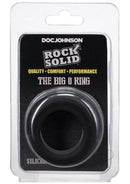 Rock Solid The Big O Black Silicone Delay Ring in packaging, designed for enhanced pleasure and delayed ejaculation.