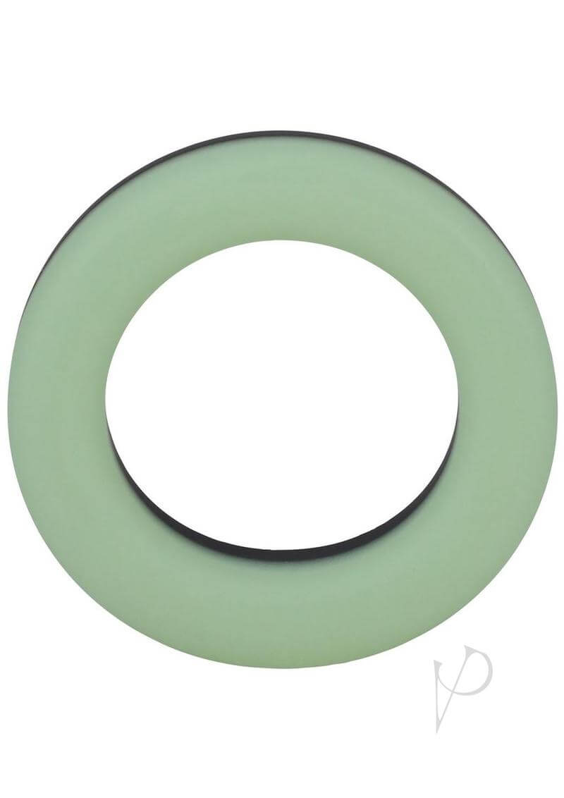 Glow-in-the-dark green silicone delay ring for enhanced pleasure and comfort by Rock Solid.