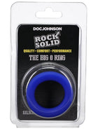 Rock Solid The Big O Blue silicone delay ring in packaging for enhanced pleasure and comfort