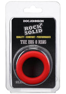 Rock Solid The Big O Red Silicone Cock Ring in packaging for enhanced pleasure and performance