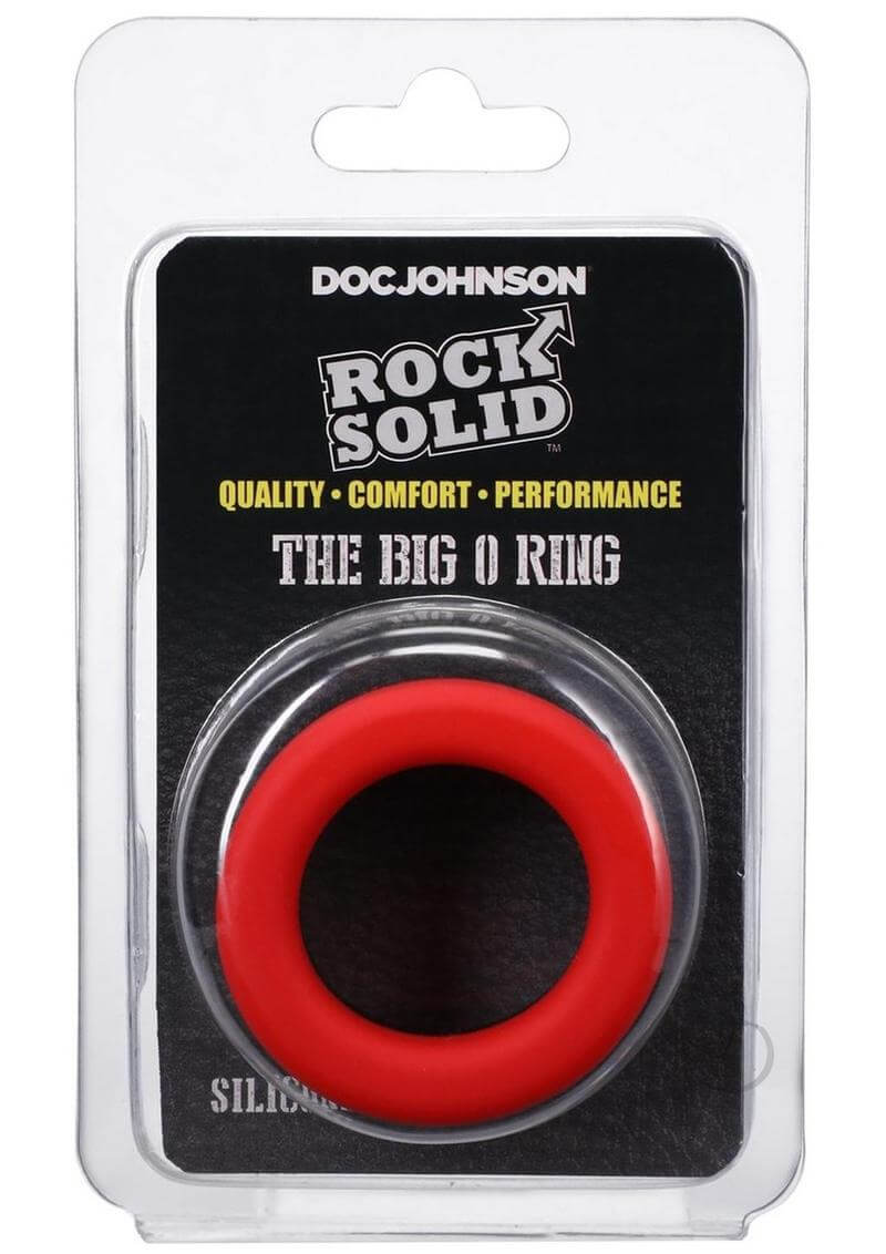 Rock Solid The Big O Red Silicone Cock Ring in packaging for enhanced pleasure and performance