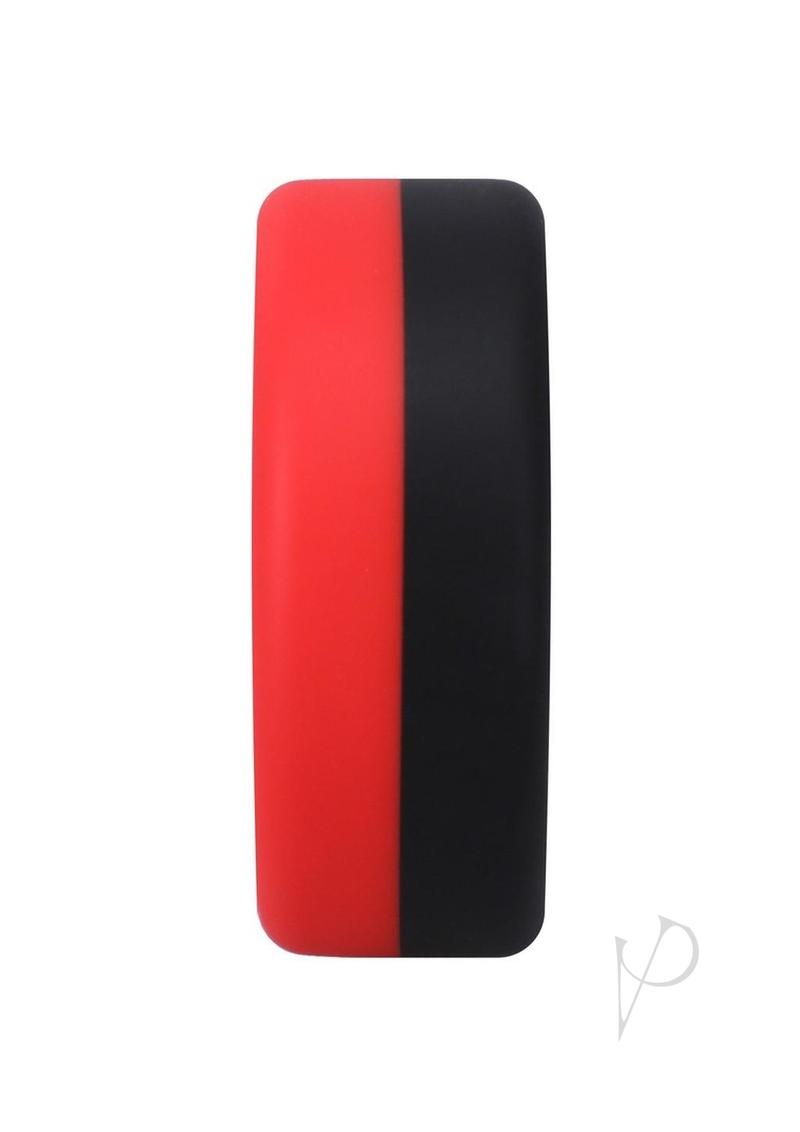 Red and black silicone cock ring for enhancing pleasure and performance, Rock Solid The Big O, cylinder O shape.