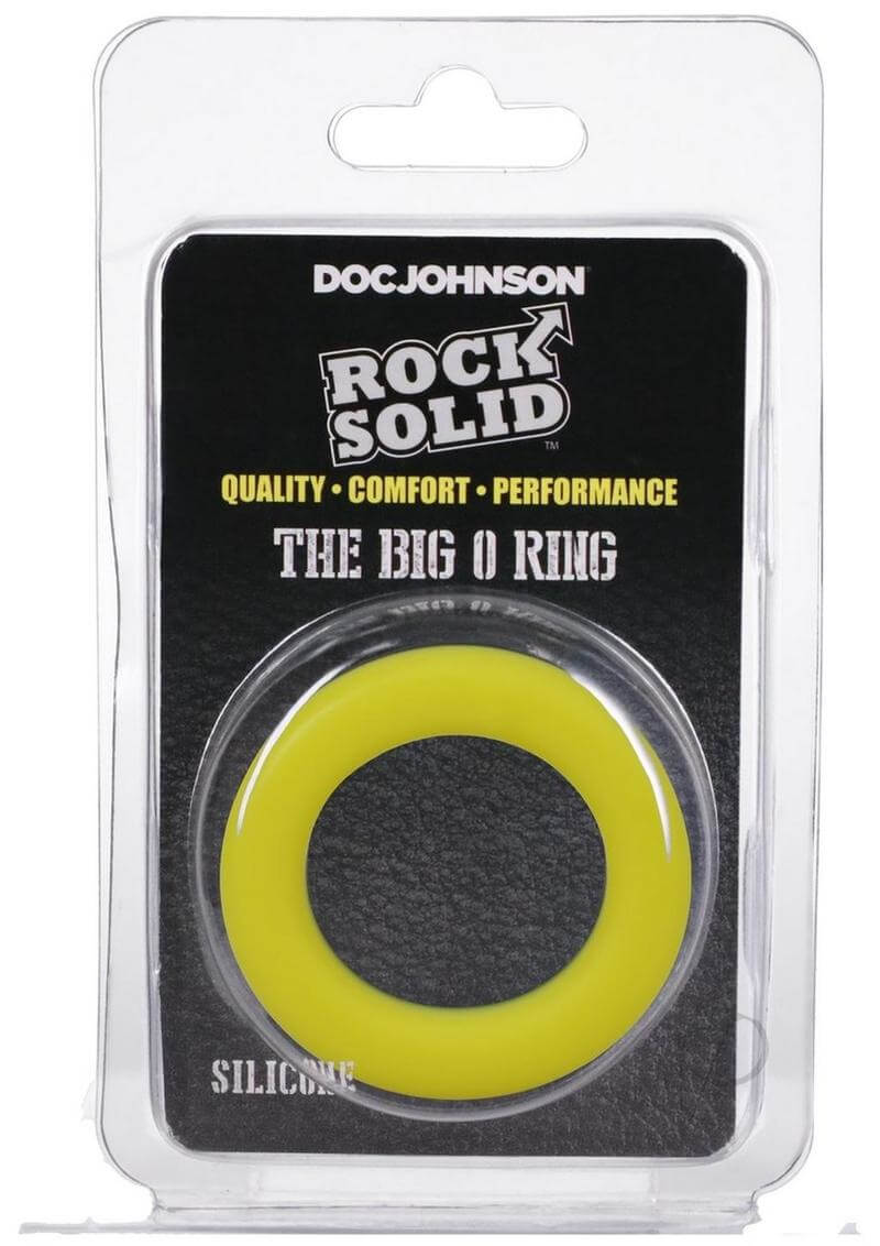 Rock Solid The Big O Yellow Silicone Cock Ring in packaging – enhances pleasure and performance, designed for maximum comfort