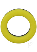 Yellow silicone cock ring in perfect cylinder O shape for enhanced pleasure and performance.
