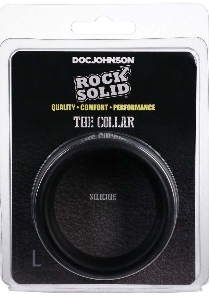 Packaging of Rock Solid Silicone Collar in Large Black for premium comfort and performance