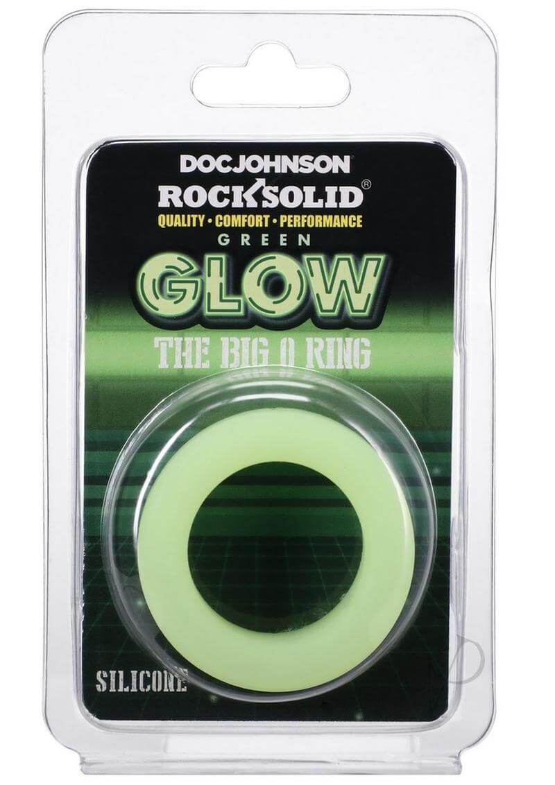 Rock Solid Big O Glow-in-the-Dark Green Silicone Cock Ring in packaging