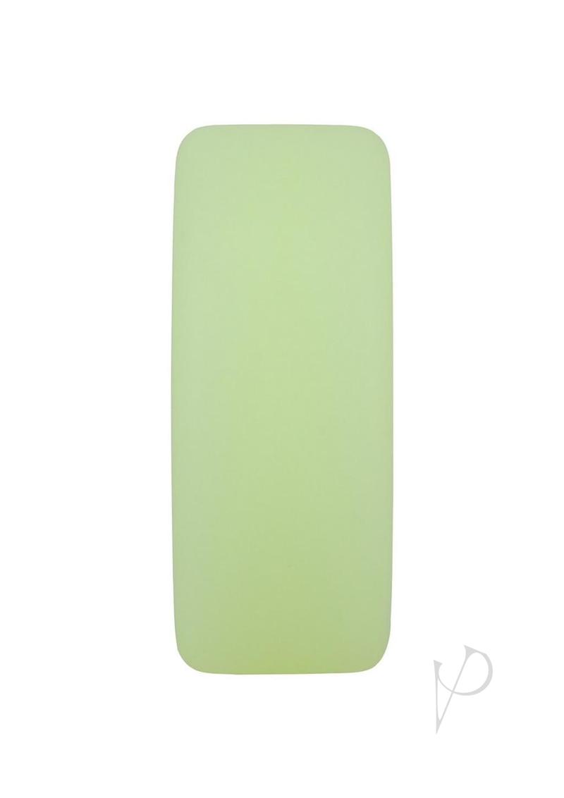 Glow-in-the-dark green silicone cock ring in cylindrical O shape for enhanced pleasure and delayed ejaculation.