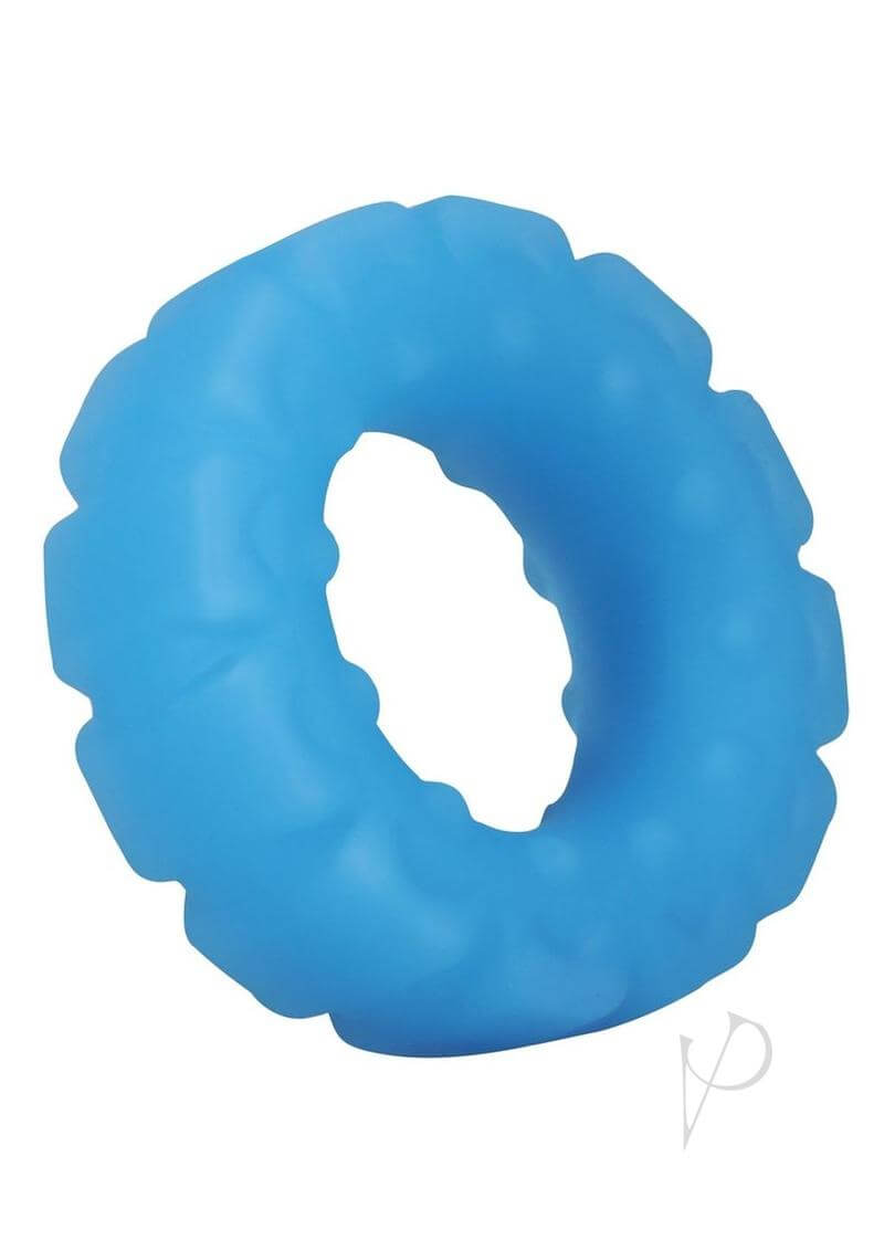 Rock Solid The Blue Glow-in-the-Dark Cock Ring with rugged tread design for extra stimulation