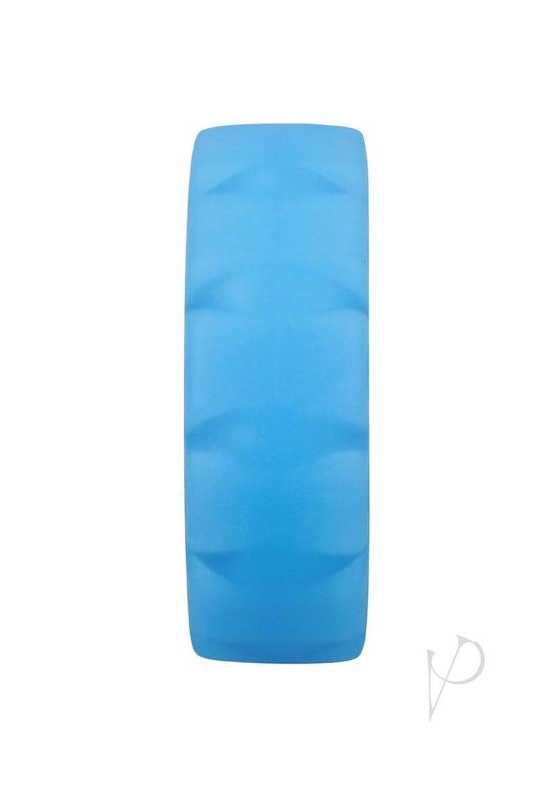 Rock Solid Blue Glow-in-the-Dark Cock Ring with rugged tread design enhancing pleasure and performance.