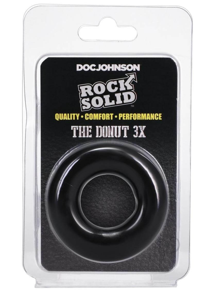 Rock Solid 3x Donut C-Ring in packaging with black donut design for long-lasting erections