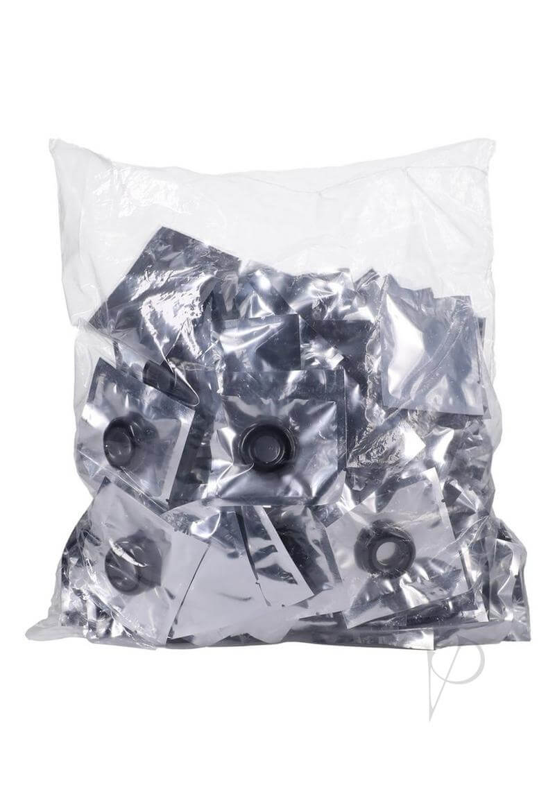Bag of 100 black Rock Solid Donut C-Ring Refills in individual packaging