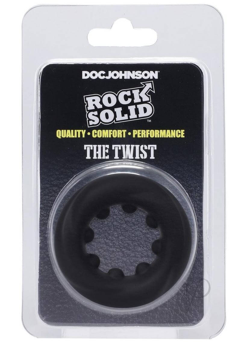 Rock Solid's The Twist C Ring in Black packaging - Stretchy Silicone Cock Ring for Prolonged Erections