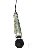 Doxy Die Cast 3 Cannabis Wand Massager with green cannabis leaf design and high-intensity vibration feature.